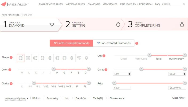 James Allen Browsing filtering options