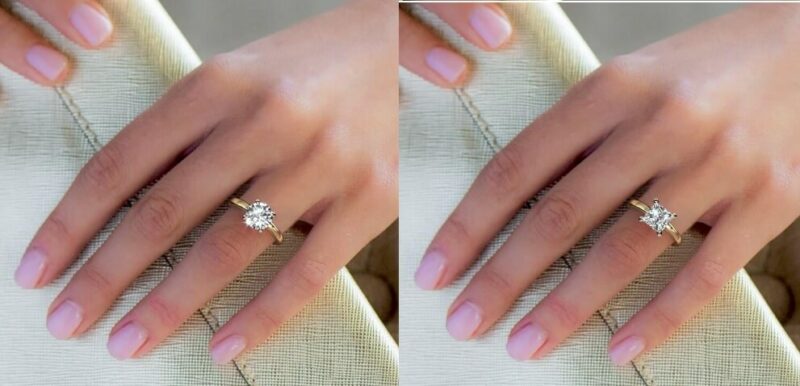 2 Carat Round & Princess actual size on hand