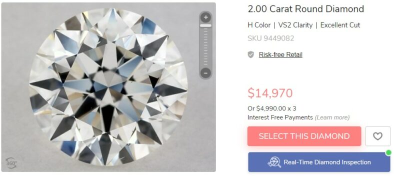 cheapest 2 carat diamond on James Allen