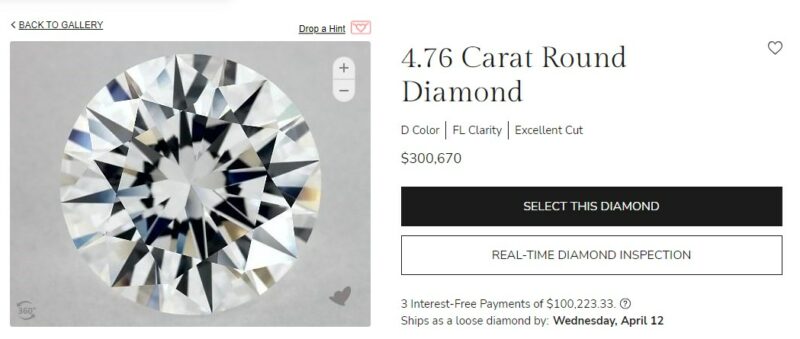 Flawless D color diamond JA