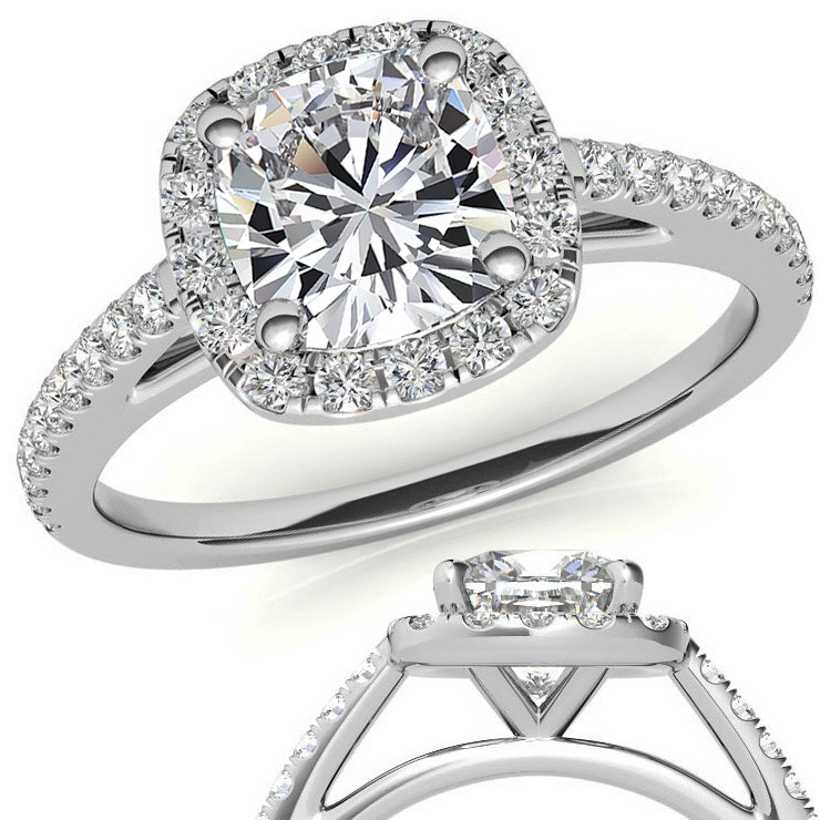 Cushion Cut Petite Halo Moissanite Engagement Ring - MoissaniteCo