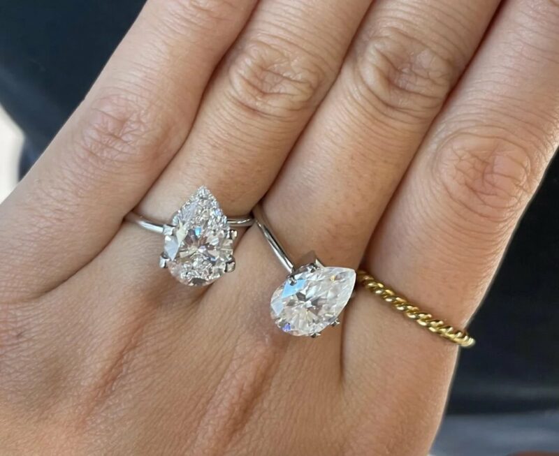 Diamond vs moissanite pear shape