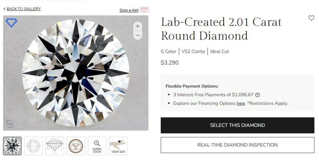 2 carat lab created diamond