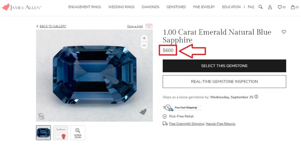 1 Carat Emerald Natural Blue Sapphire - $600