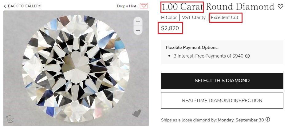 1 Carat Round Diamond - james allen