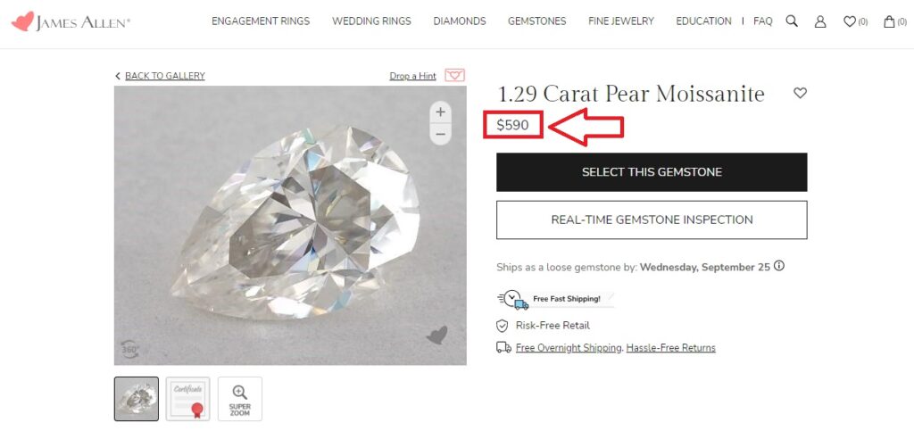 1,29 Carat Pear Moissanite - $590