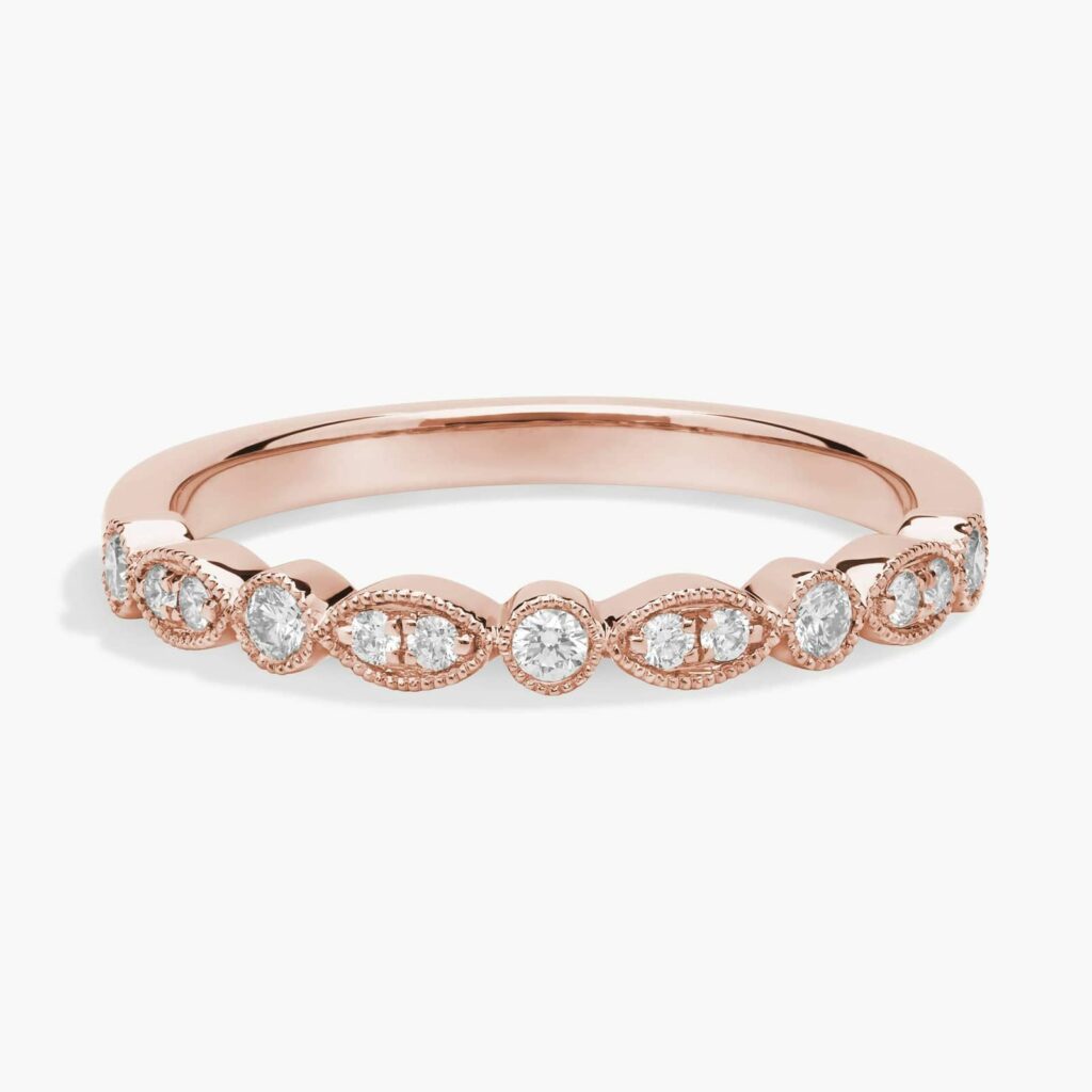 Milgrain Marquise and Dot Diamond Ring in 14k Rose Gold