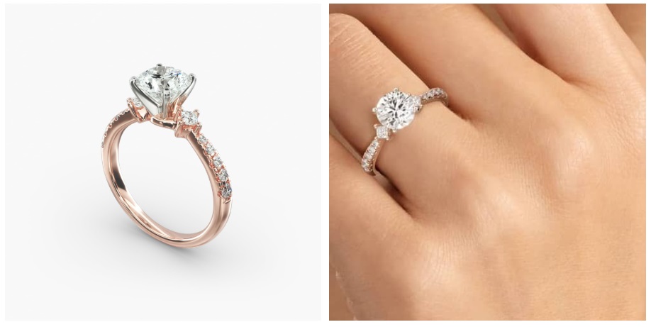 Non-Traditional Engagement Rings - East-West Sidestone and Pavé Diamond Rose Gold