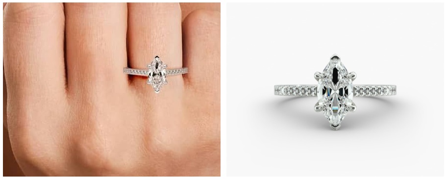 Non-Traditional Engagement Rings - Marquise Cut Diamond Petite Pavé Cathedral