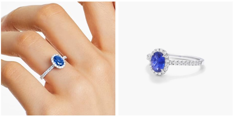 Non-Traditional Engagement Rings - Oval Halo Sapphire and Diamond Ring