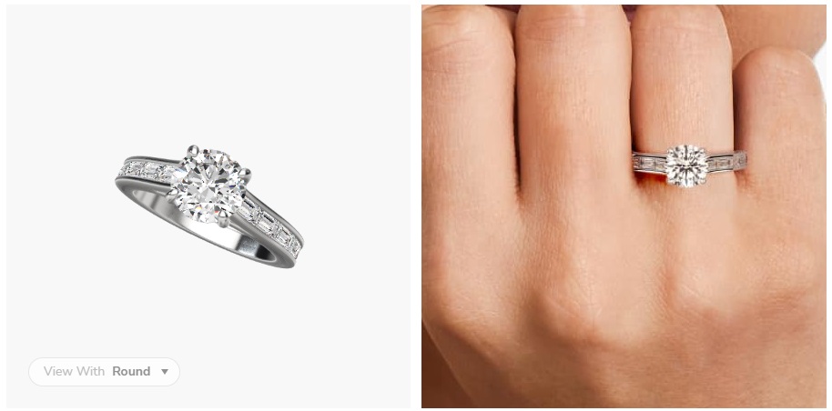 14K White Gold Baguette Diamond Engagement Ring