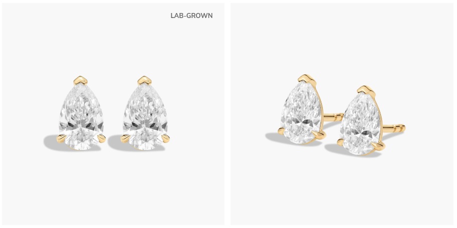 14K Yellow Gold Pear Cut Lab Grown Diamond Stud Earrings