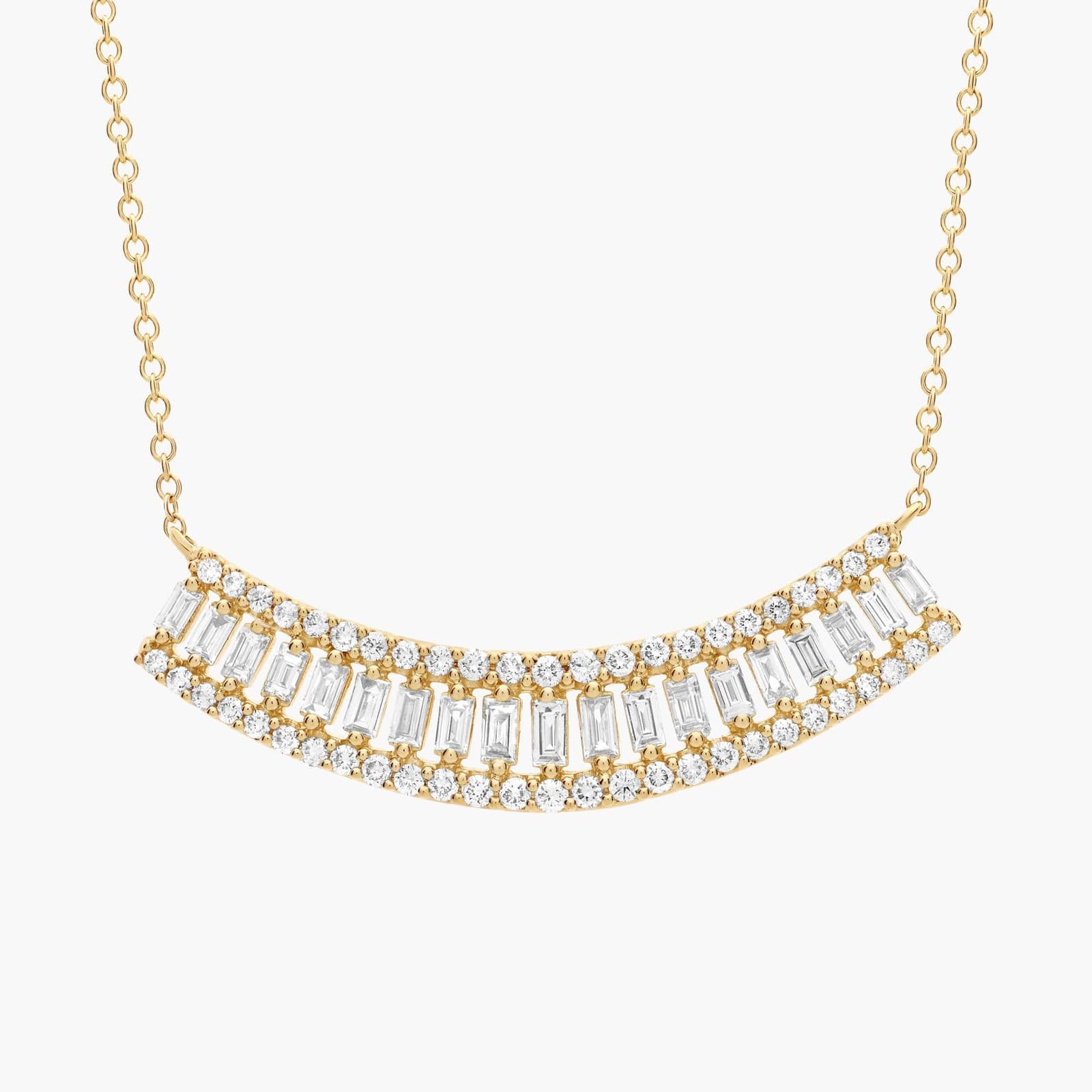 Multi-Row Baguette Diamond Necklace in 14K Yellow Gold