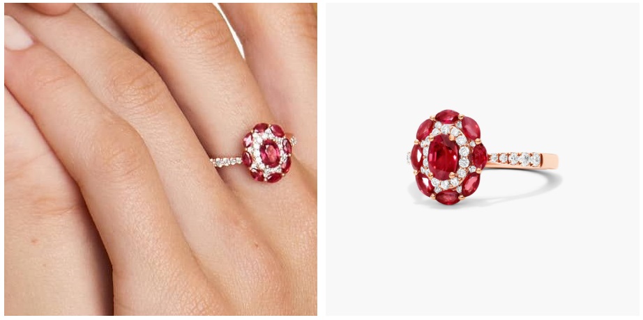 14K Rose Gold Imperial Ruby and Diamond Ring