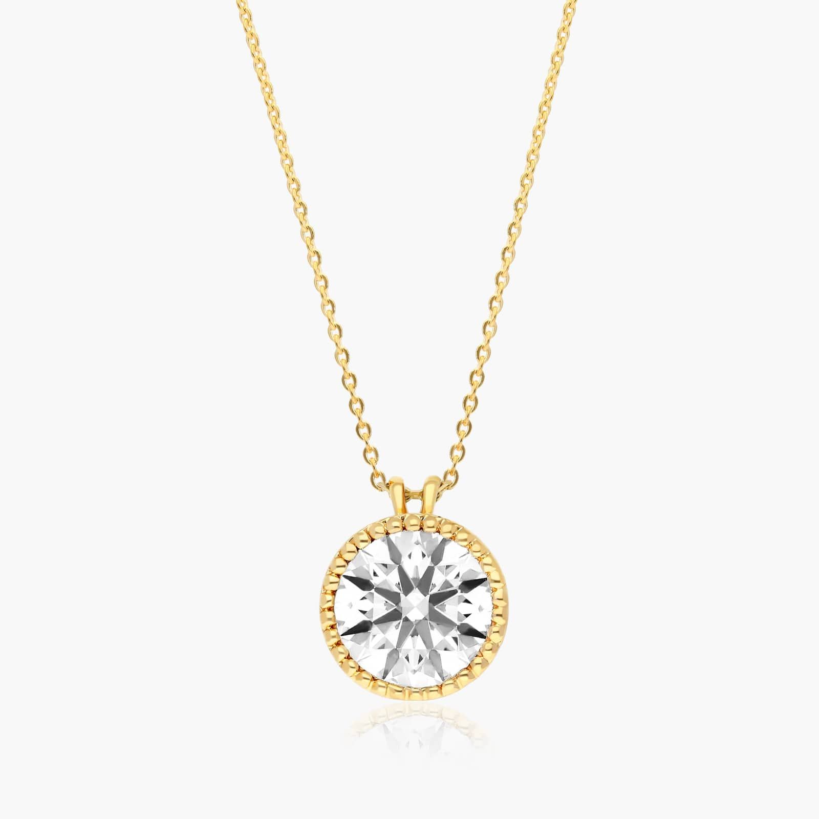 14K Yellow Gold Milgrain Bezel Diamond Pendant