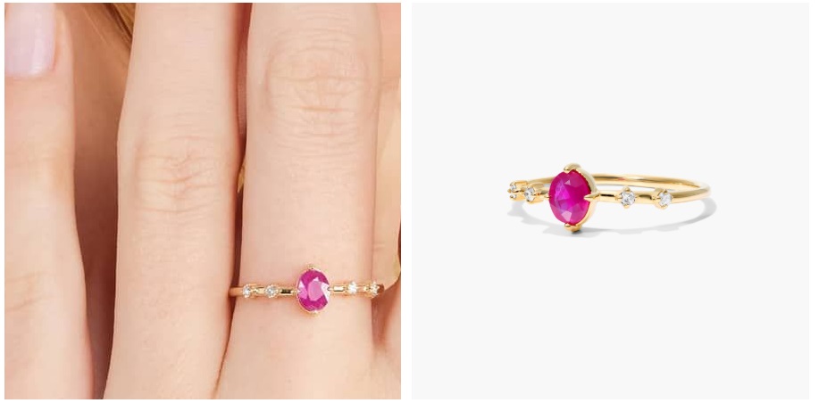 14K Yellow Gold Oval Ruby and Diamond Birthstone Ring