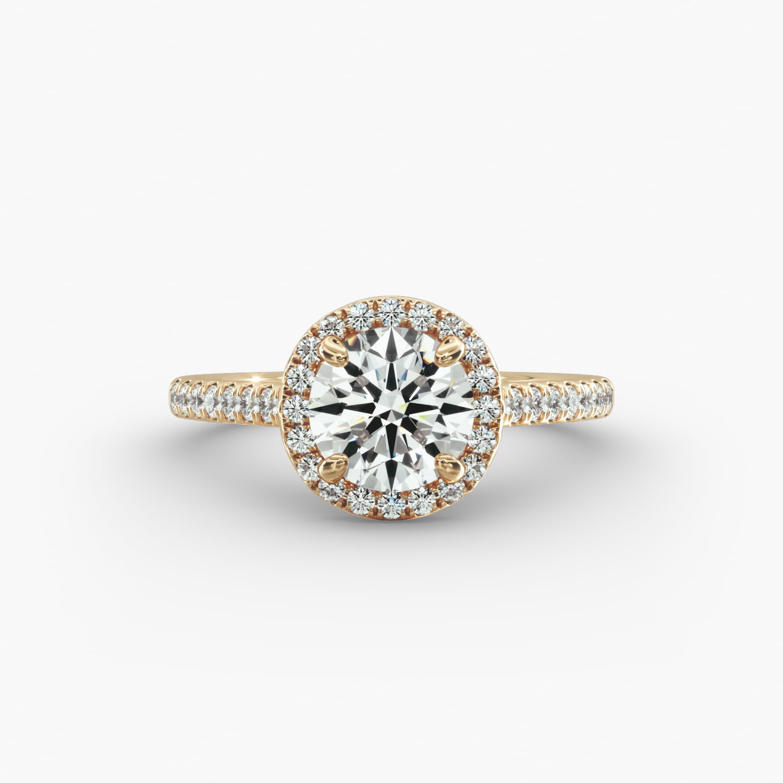 18K Yellow Gold Pavé Halo and Shank Diamond Engagement Ring-2