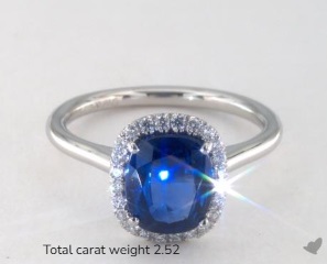 Cushion Natural Blue Sapphire Pavé Halo Ring