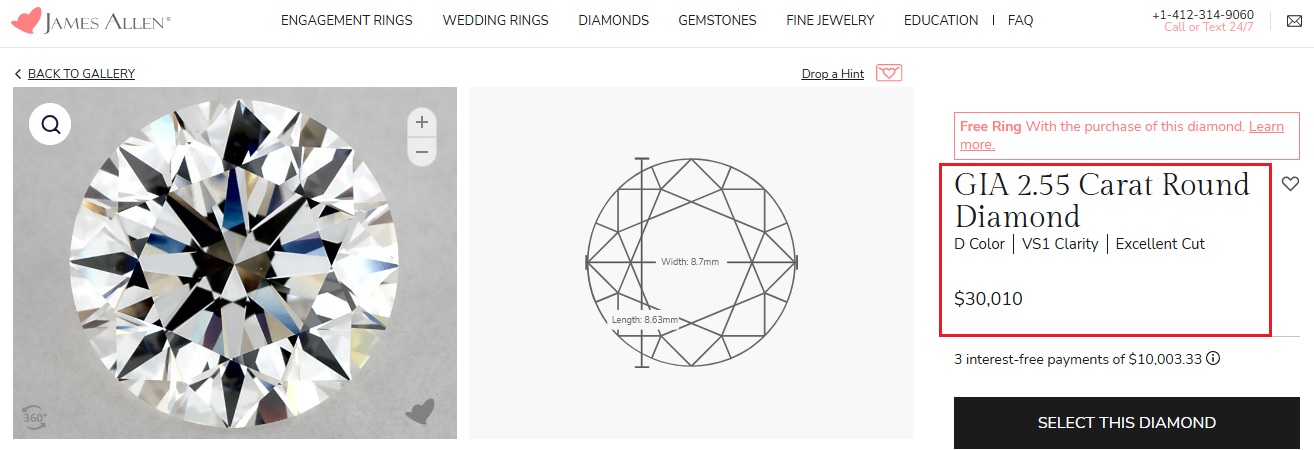 GIA 2-55 Carat Round Diamond-Is $30,000 a Lot for an Engagement Ring Today