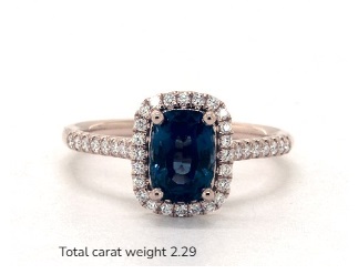Natural Blue Sapphire Rose Pavé Halo Diamond Ring