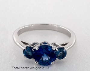 Natural Blue Sapphire Three Stone Round Blue Sapphire Ring