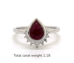 Pear Natural Ruby Bezel Set Diamond Engagement Ring