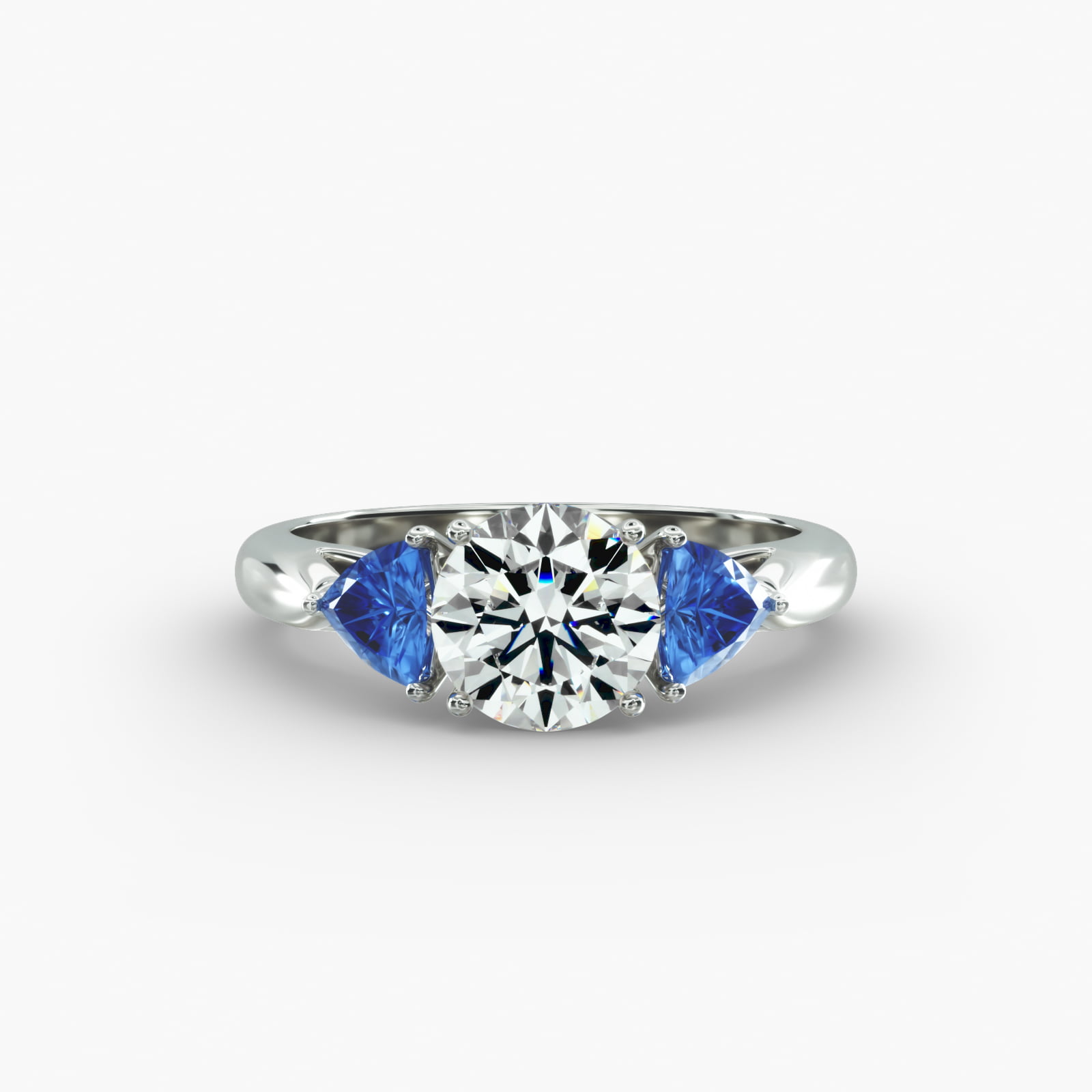 Three Stone Trillion Shaped Blue Sapphire Engagement Ring