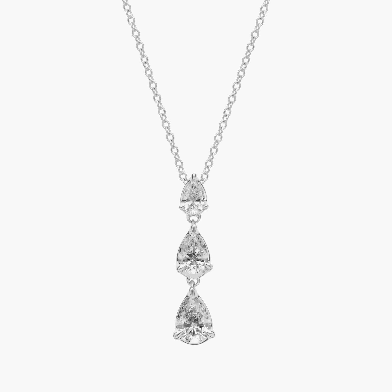 Trio Graduating Pear Diamond Drop Pendant in 14k White Gold