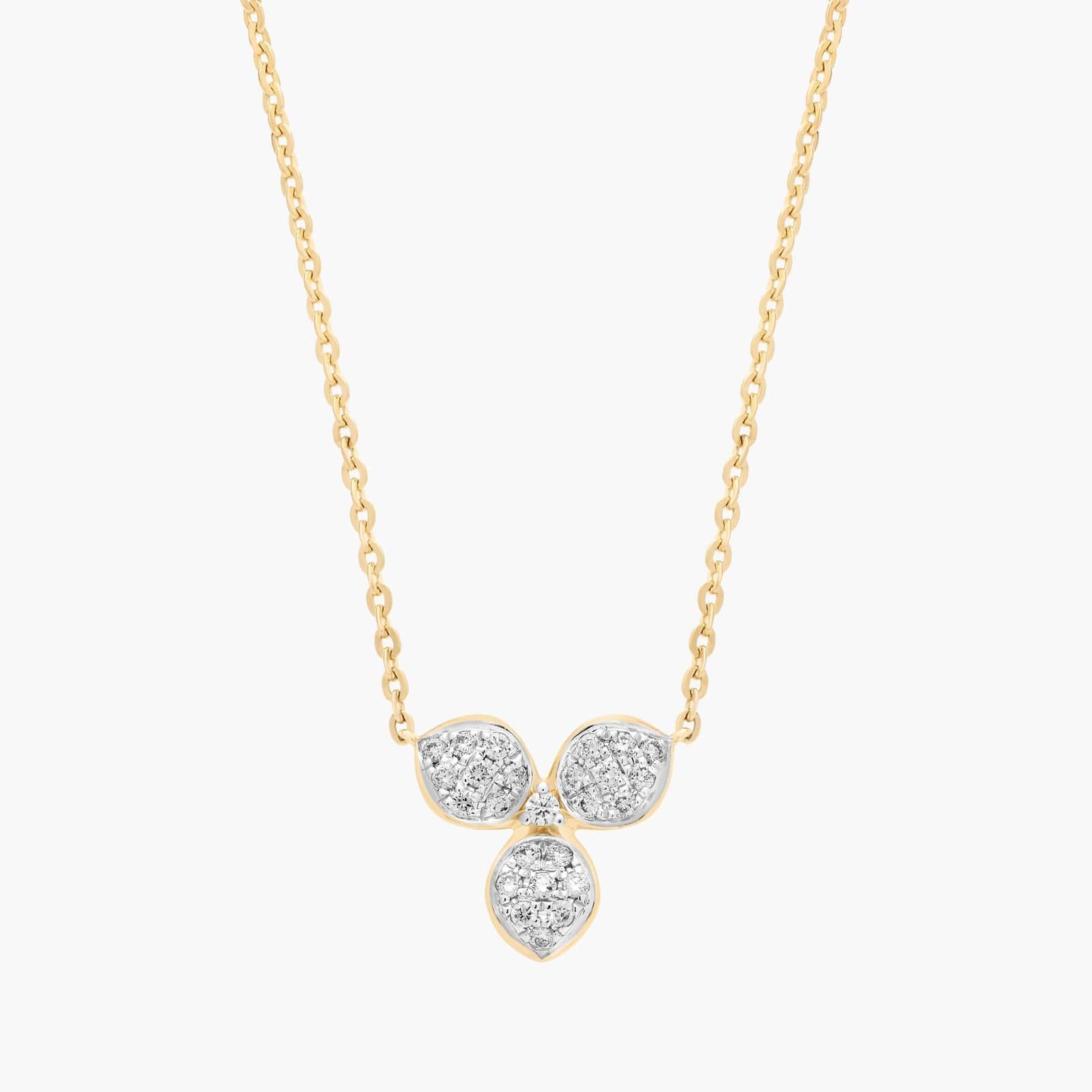 Two-Toned Pavé Diamond Petal Necklace 14K Yellow Gold