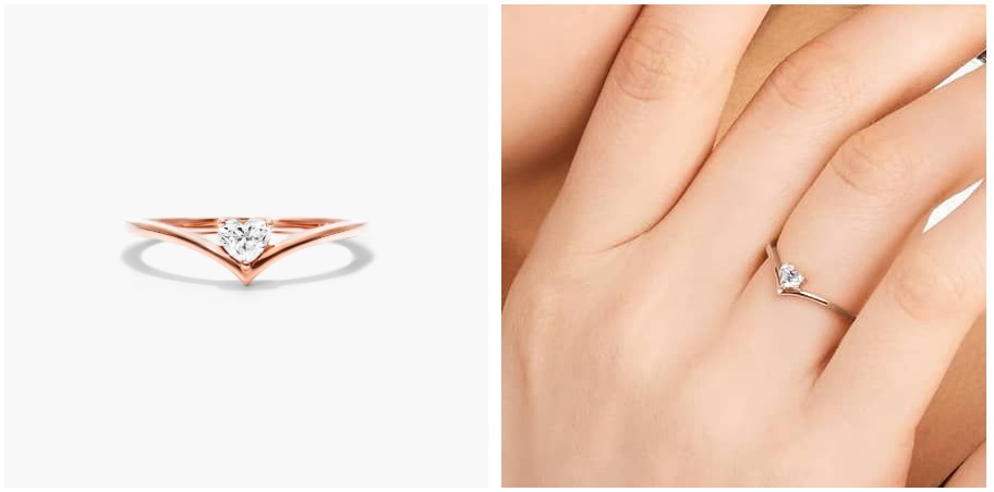 14K Rose Gold Heart Shape Diamond Pinnacle Ring