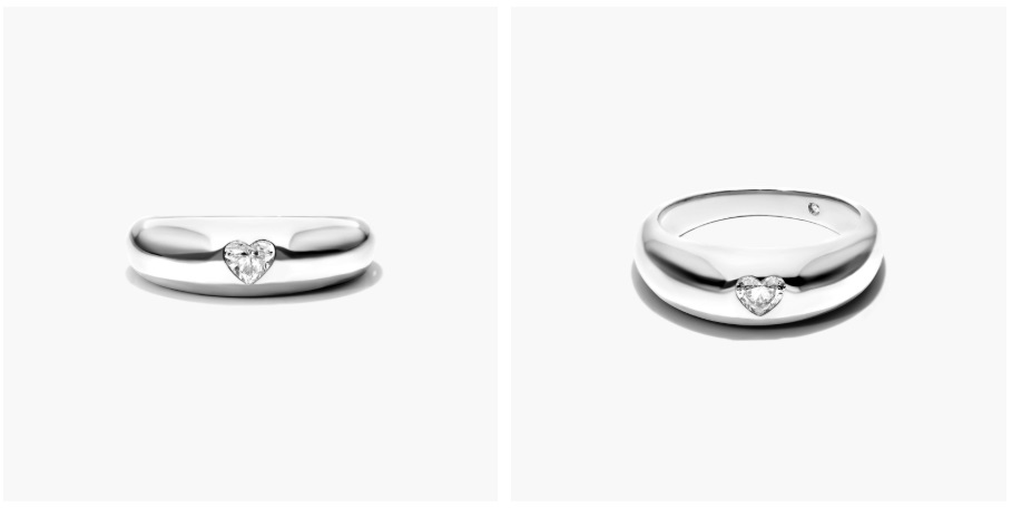 14K White Gold Heart Shape Diamond Dome Ring