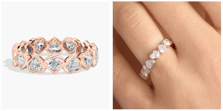 Bezel Heart Diamond Eternity Ring in 14k Rose Gold