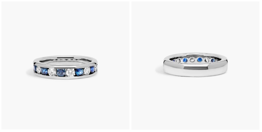 Channel Set Alternating Diamond and Sapphire Wedding Ring