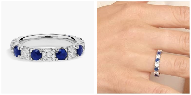 French Pavé Sapphire and Diamond Eternity Ring in Platinum