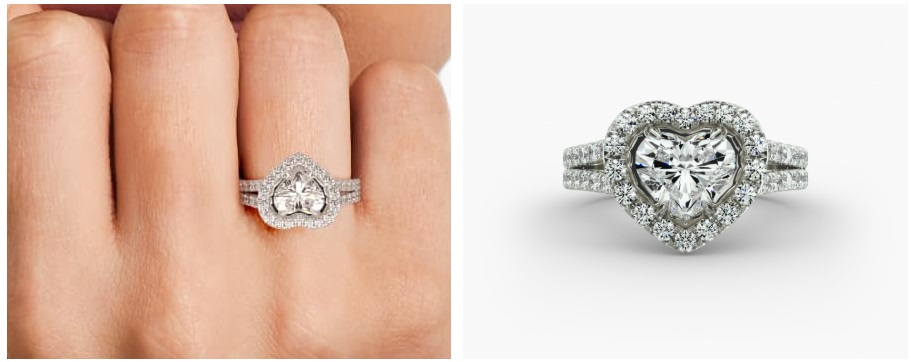 Heart Shaped Diamond Rings Round Split Band Diamond Halo Engagement Ring