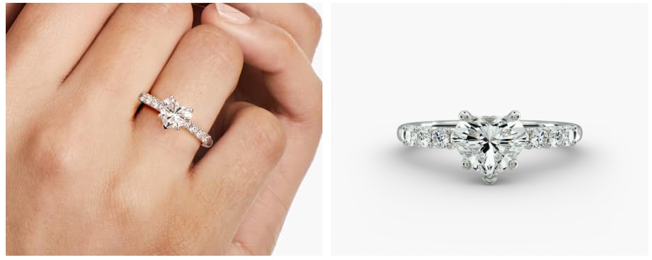 Heart Shaped Diamond Prong Set Side Stone Diamond Engagement Ring
